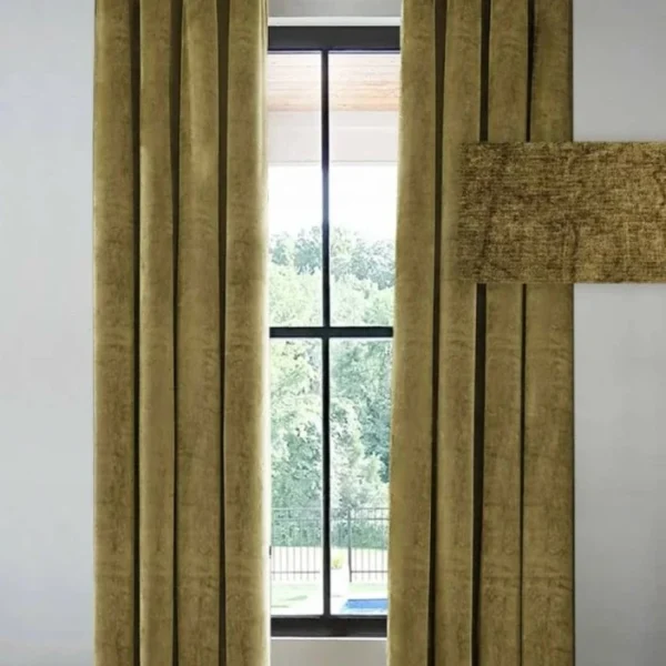 پرده آماده مخمل شانل سبز زیتونی