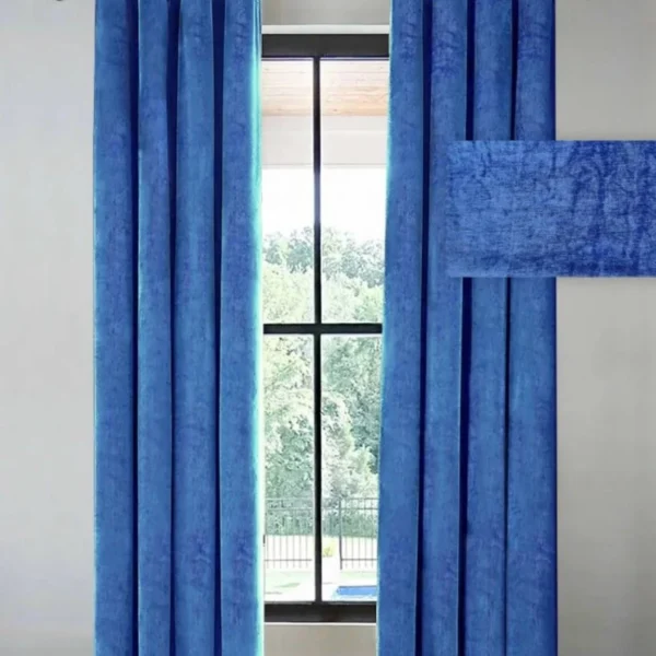 پرده آماده مخمل شانل آبی