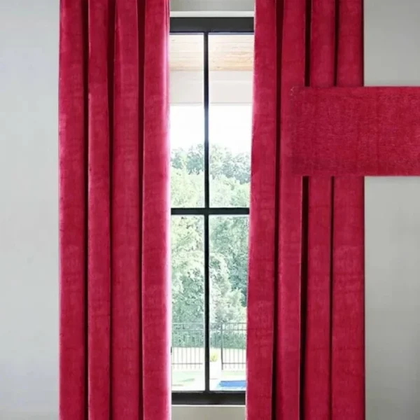 پرده آماده مخمل شانل سرخ آبی روشن