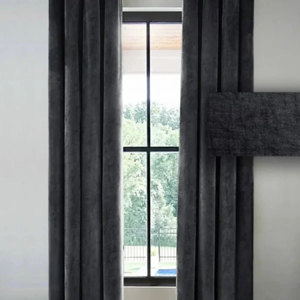 پرده آماده مخمل شانل طوسی تیره