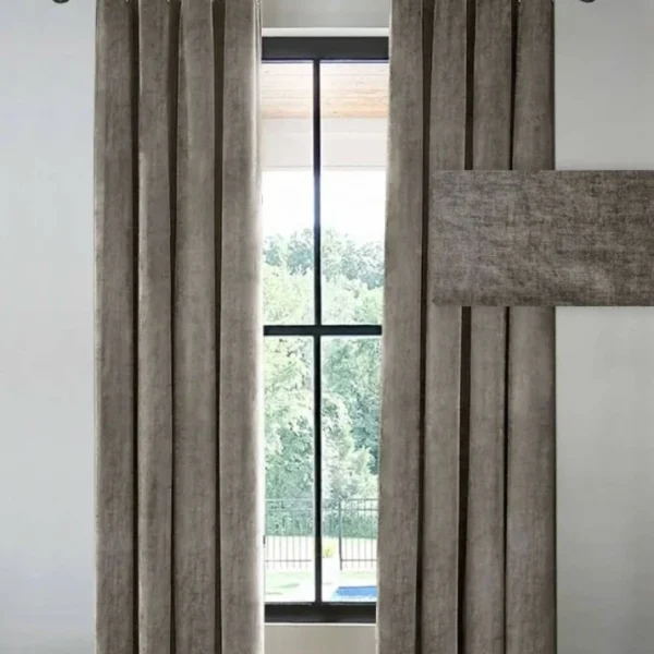 پرده آماده مخمل شانل طوسی تیره