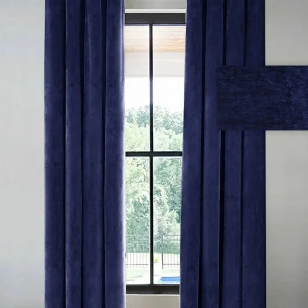 پرده آماده مخمل شانل سرمه ای