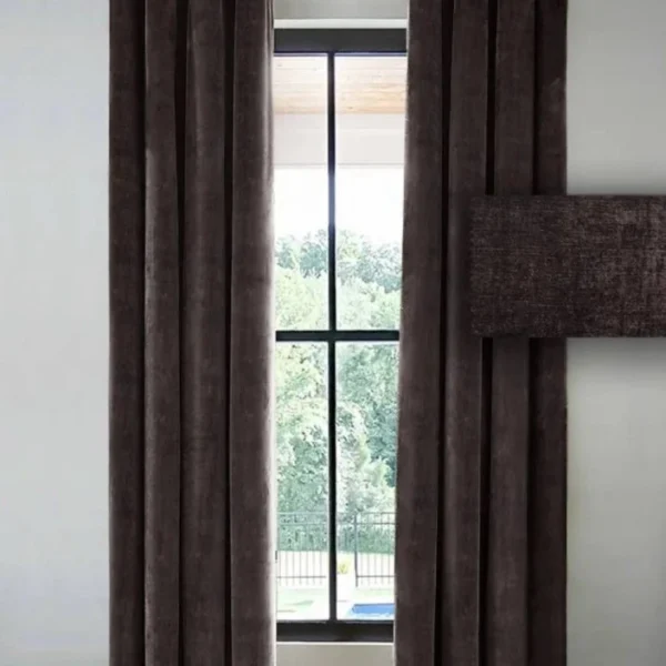 پرده آماده مخمل شانل قهوه ای